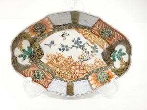 古伊万里　染付赤絵　松鶴　菱皿